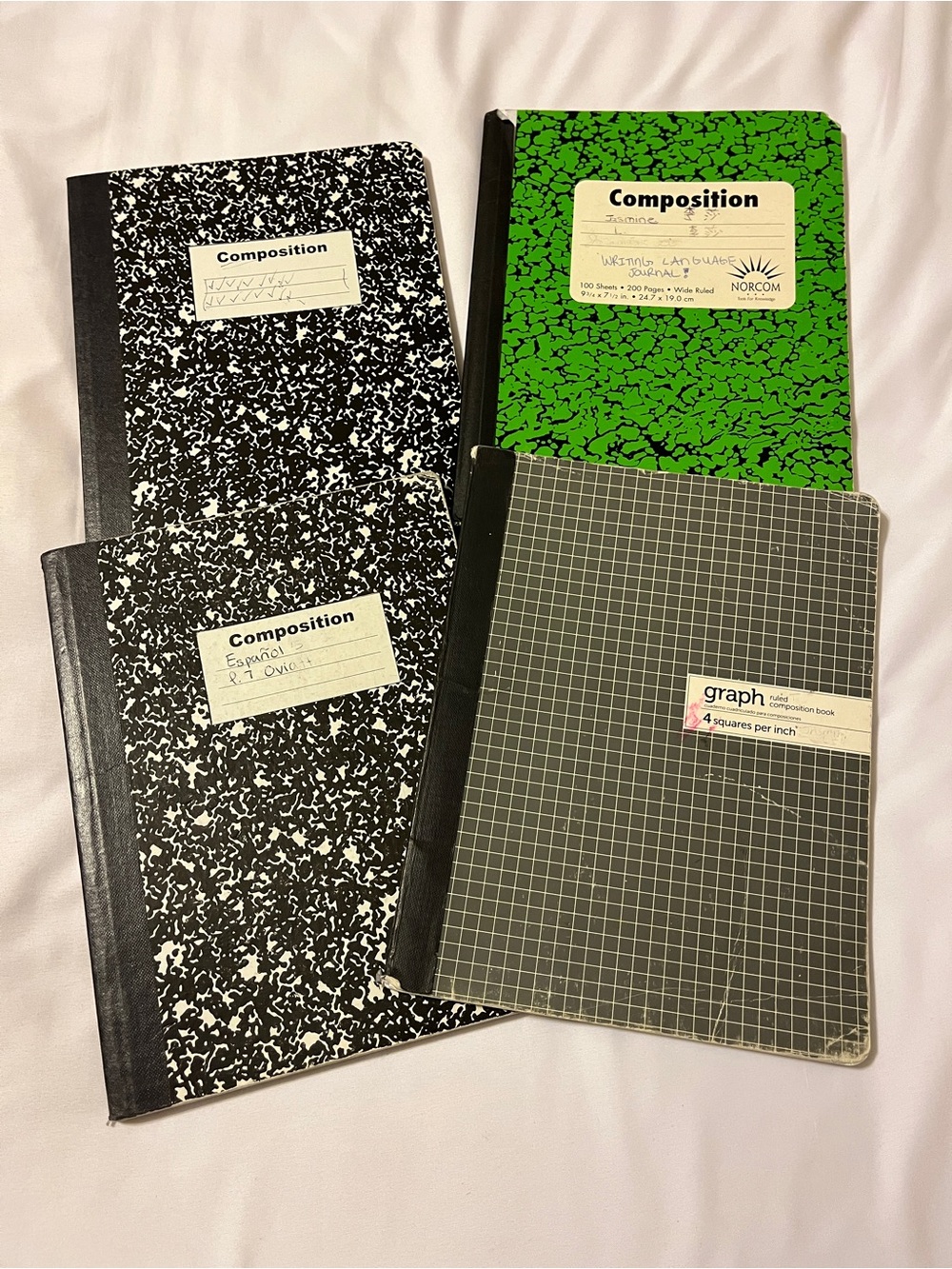 Norcom & Unbranded Composition Notebooks Lot of 4 Black Green Graph Wide Ruled